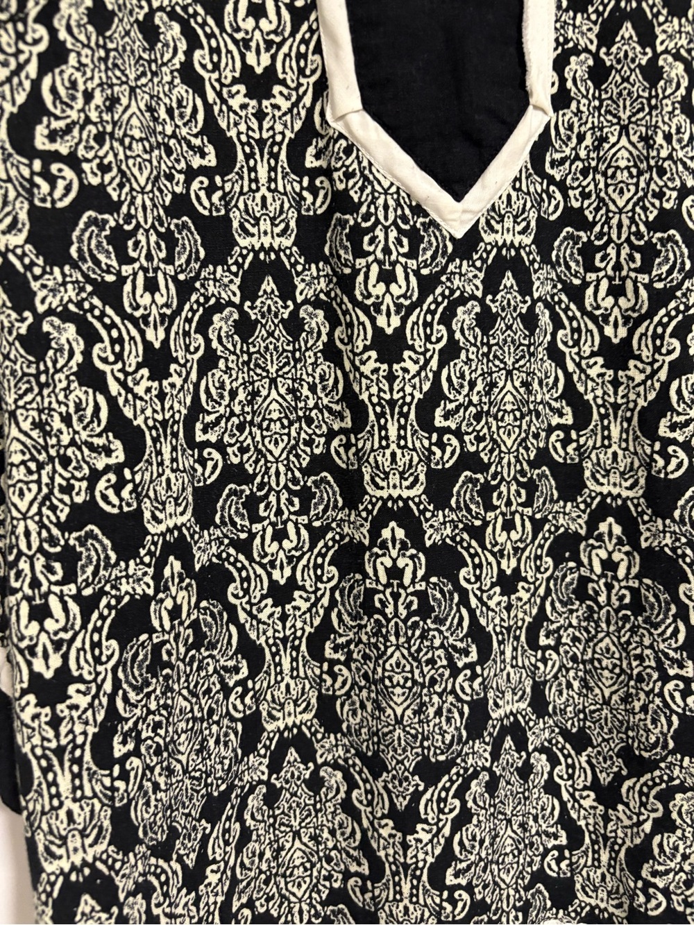 Marisa Christina Linen Blend Black and Cream 3/4 Sleeve Tunic Top Size Medium - Picture 5 of 12